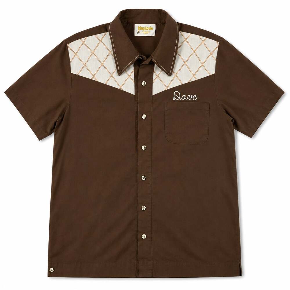 Vintage King Louie Brown Bowling Shirt with Diamond Detail and Everson Electric